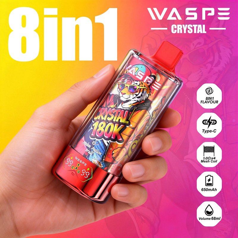 WASPE Crystal 180000 Puffs 8-in-1 Disposable Vape – Smart LED Display - Image 2
