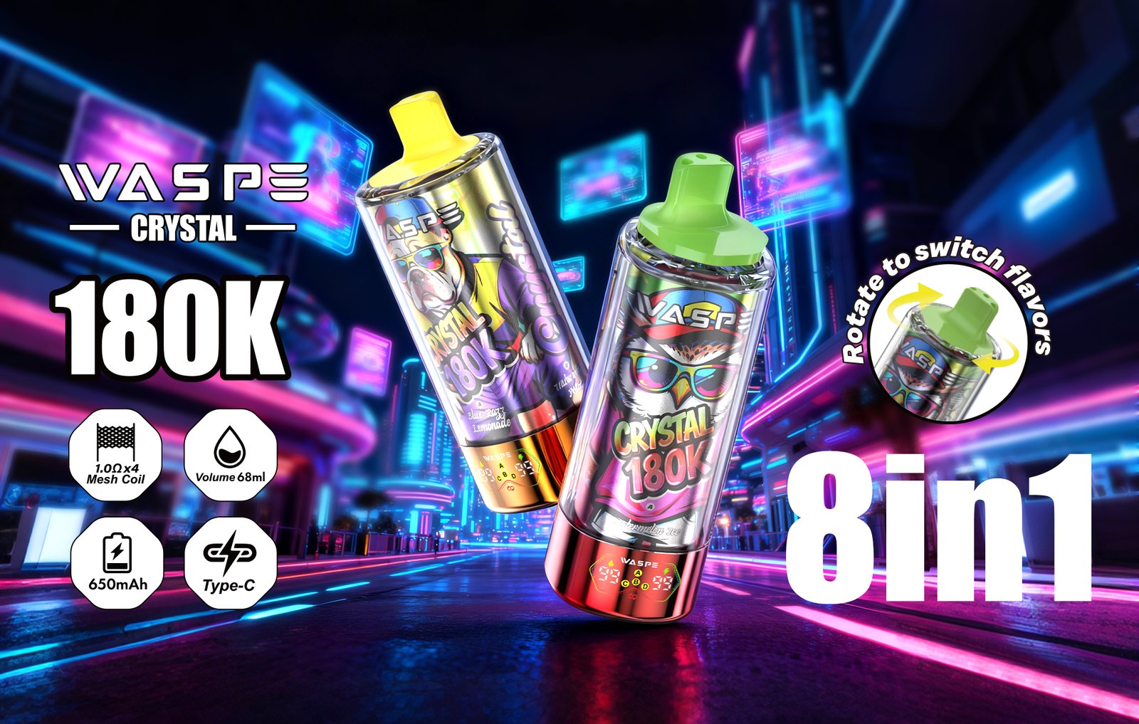 WASPE Crystal 180000 Puffs 8-in-1 Disposable Vape – Smart LED Display - Image 3