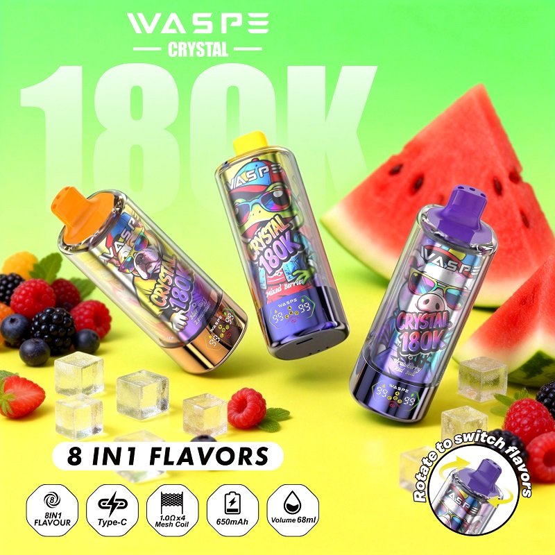WASPE Crystal 180000 Puffs 8-in-1 Disposable Vape – Smart LED Display - Image 5