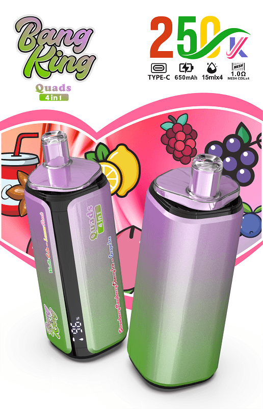 Bang King 250000 Puffs 4 in 1 Quads Ultra Long Lasting Multi-Flavor Disposable Vape (650mAh Battery, 4x15ml Pre-Filled Pods, Quad Mesh Coil) - Image 2