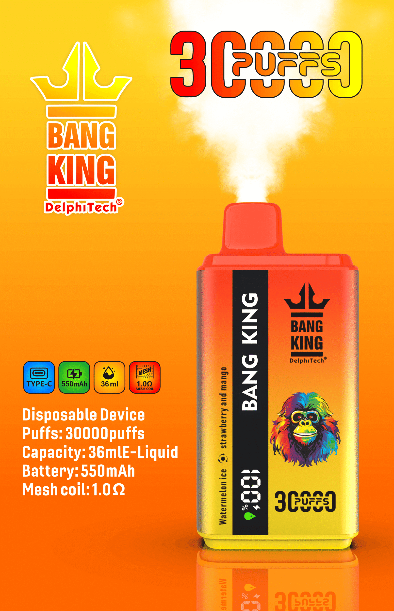 Bang King 30000 Puffs Dual Flavor 2-in-1 Disposable Vape Bulk Wholesale For Sale 36ml Pre-Filled 1.2ohm Mesh Coil Consistent Taste High Puff Count - Image 3