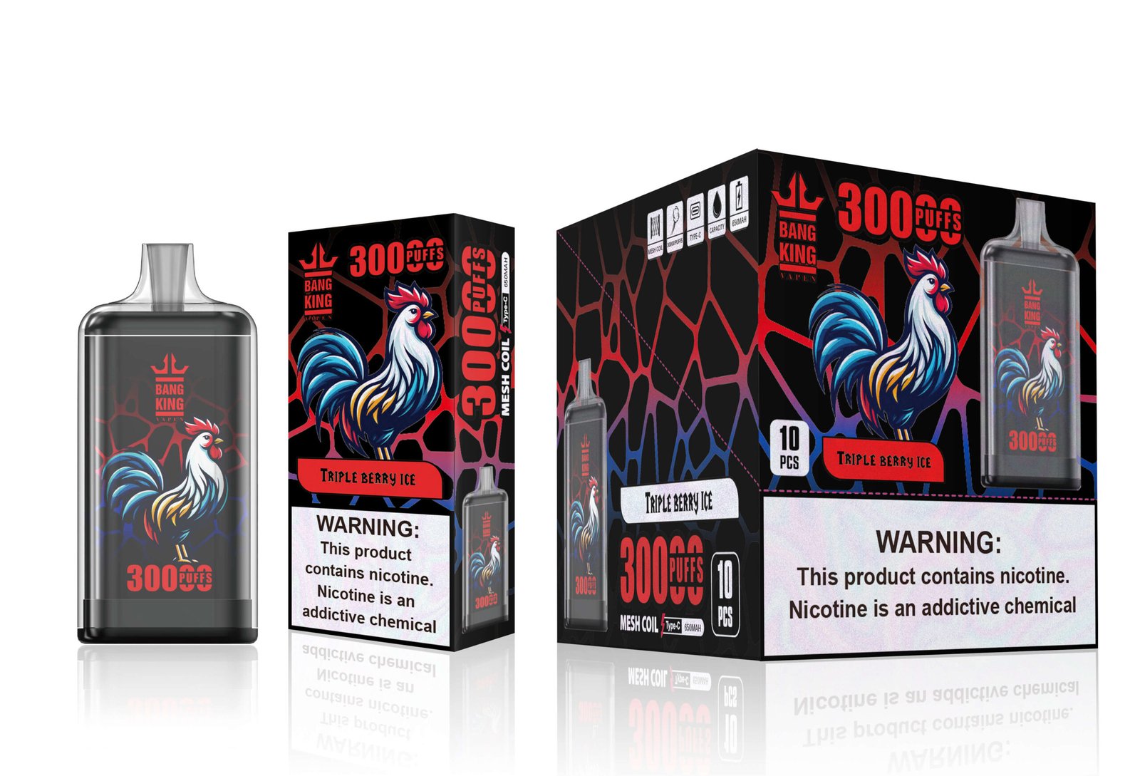 Bang King 30000 Puffs Crystal Vape High Puff Count Disposable Vape (650mAh Battery, 1.0ohm Mesh Coil, Pre-Charged Totem Beast Edition) - Image 3