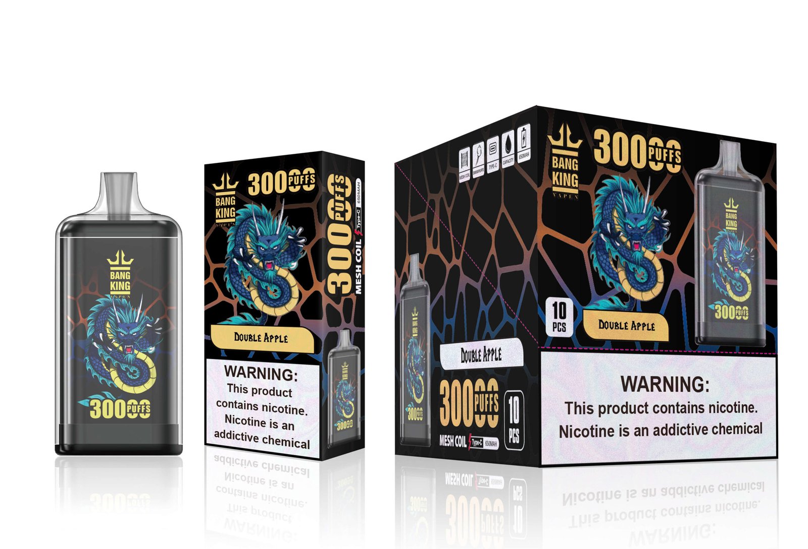 Bang King 30000 Puffs Crystal Vape High Puff Count Disposable Vape (650mAh Battery, 1.0ohm Mesh Coil, Pre-Charged Totem Beast Edition) - Image 4