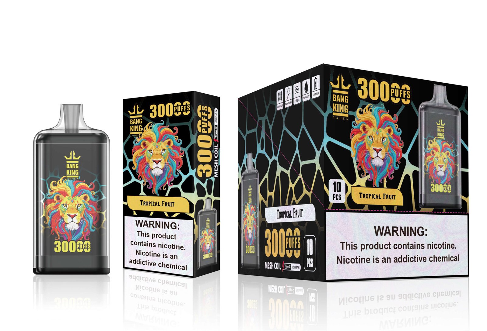 Bang King 30000 Puffs Crystal Vape High Puff Count Disposable Vape (650mAh Battery, 1.0ohm Mesh Coil, Pre-Charged Totem Beast Edition) - Image 6