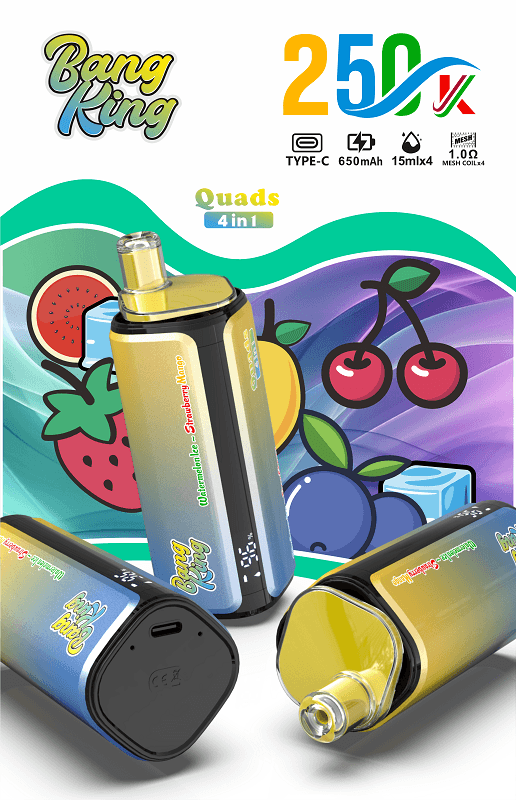 Bang King 250000 Puffs 4 in 1 Quads Ultra Long Lasting Multi-Flavor Disposable Vape (650mAh Battery, 4x15ml Pre-Filled Pods, Quad Mesh Coil) - Image 4