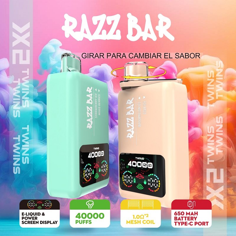 Razz Bar 40000 Puffs Dual Tank Mesh Coil Disposable Vape Rechargeable Twins Flavors - Image 2
