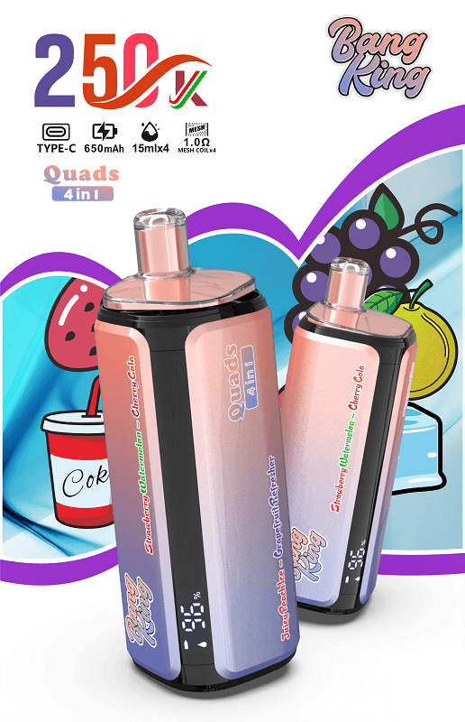 Bang King 250000 Puffs 4 in 1 Quads Ultra Long Lasting Multi-Flavor Disposable Vape (650mAh Battery, 4x15ml Pre-Filled Pods, Quad Mesh Coil) - Image 5
