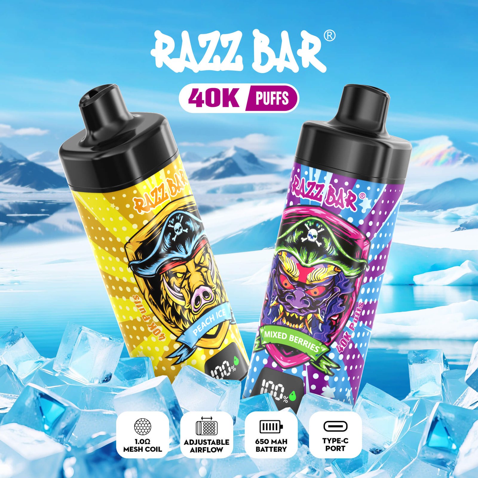 Razz Bar 40000 Puffs Smart Screen Mesh Coil Disposable Vape Rechargeable LED Display Device - Image 3