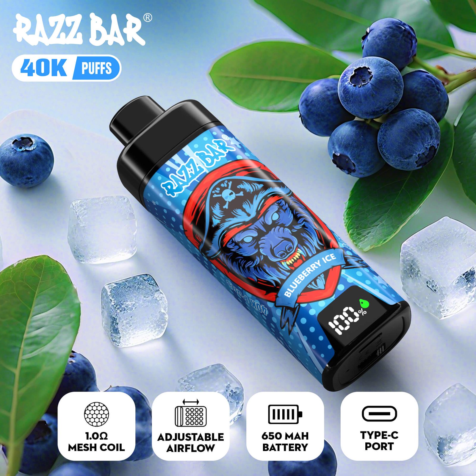 Razz Bar 40000 Puffs Smart Screen Mesh Coil Disposable Vape Rechargeable LED Display Device - Image 5