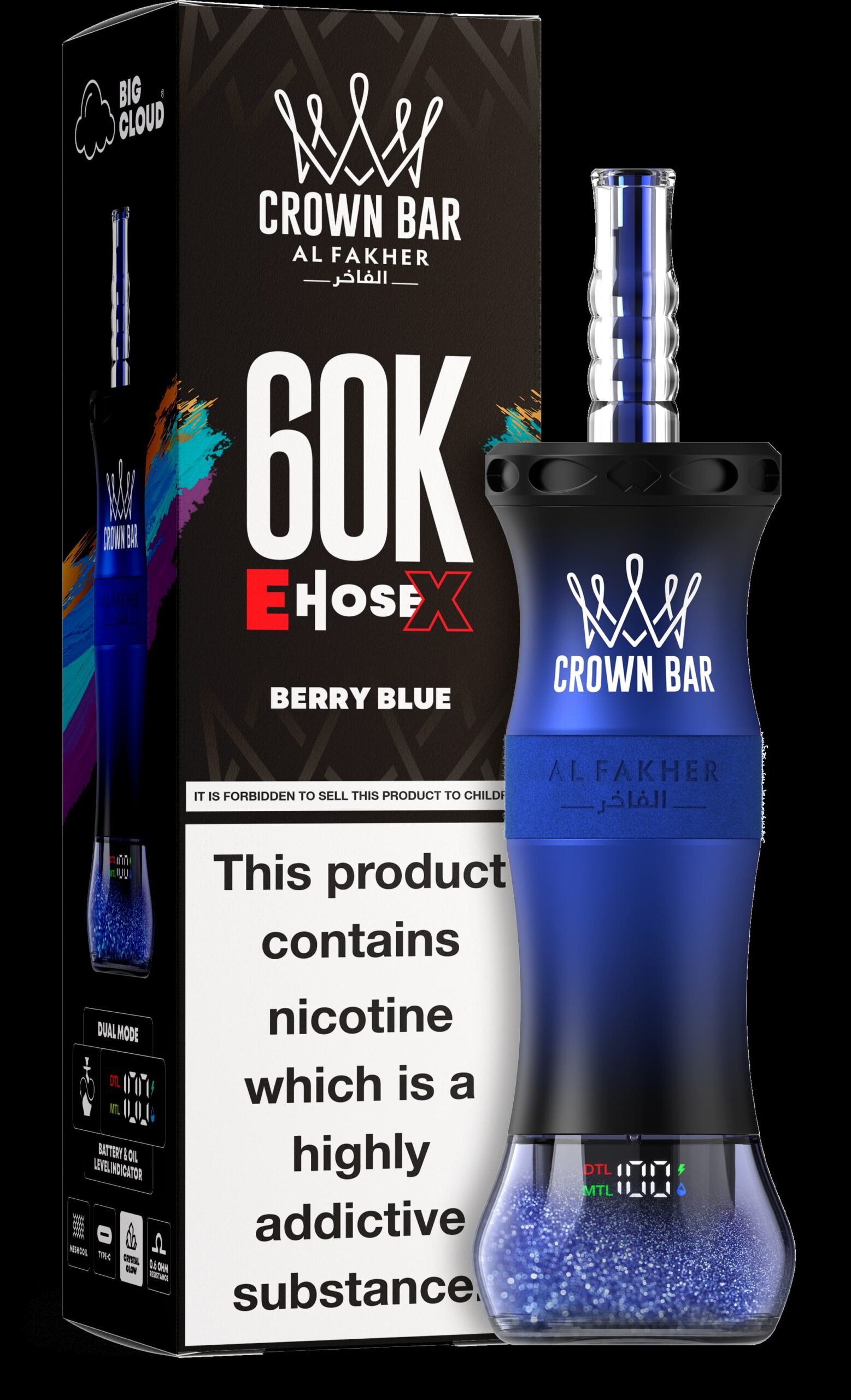 Al Fakher Crown Bar 60K Puffs EHOSE X Rechargeable Mesh Coil – Visible Oil Shisha Hookah Disposable Vape - Image 2
