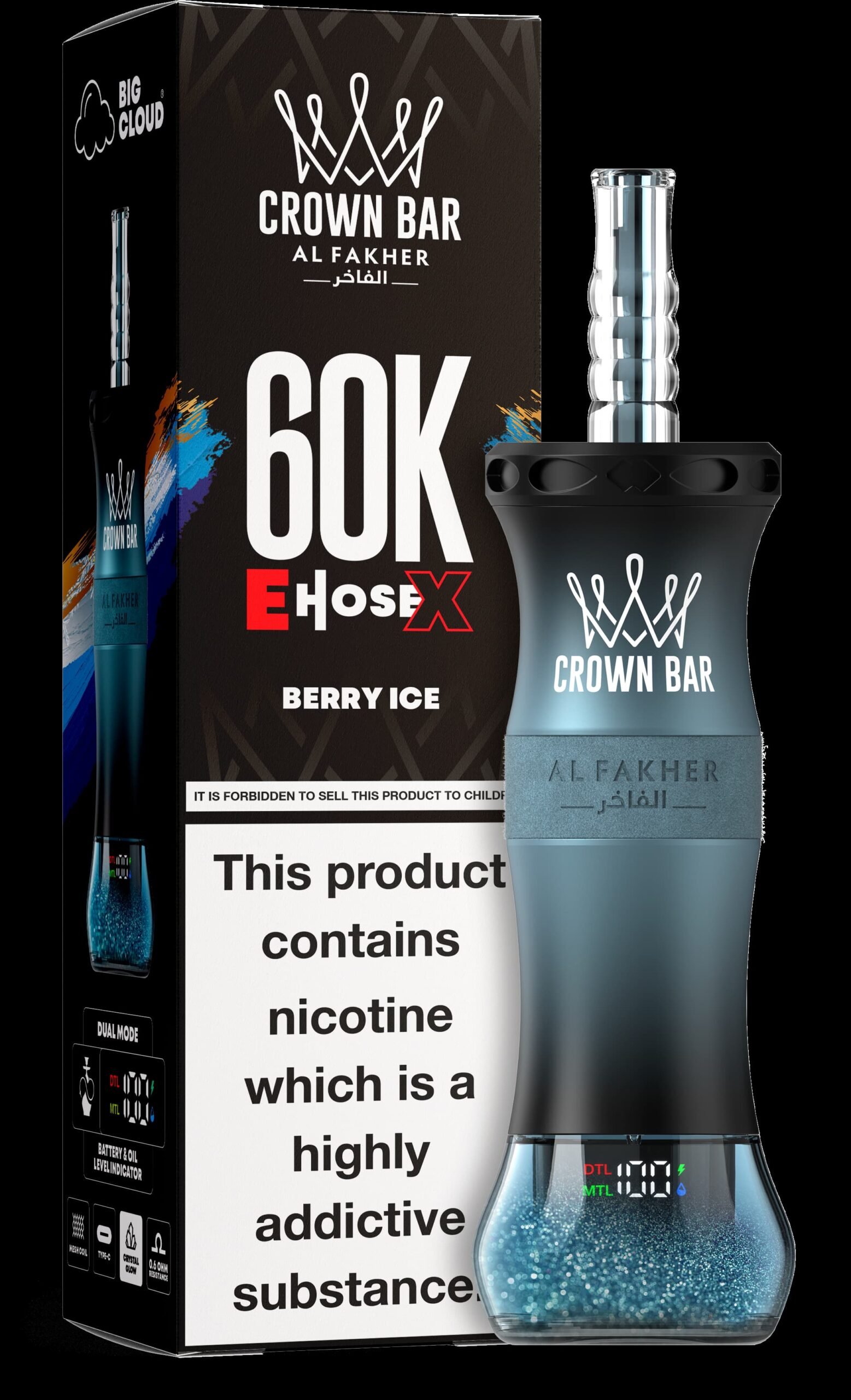 Al Fakher Crown Bar 60K Puffs EHOSE X Rechargeable Mesh Coil – Visible Oil Shisha Hookah Disposable Vape - Image 3