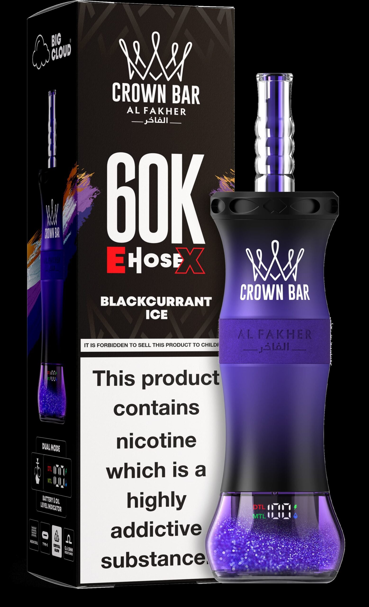 Al Fakher Crown Bar 60K Puffs EHOSE X Rechargeable Mesh Coil – Visible Oil Shisha Hookah Disposable Vape - Image 4