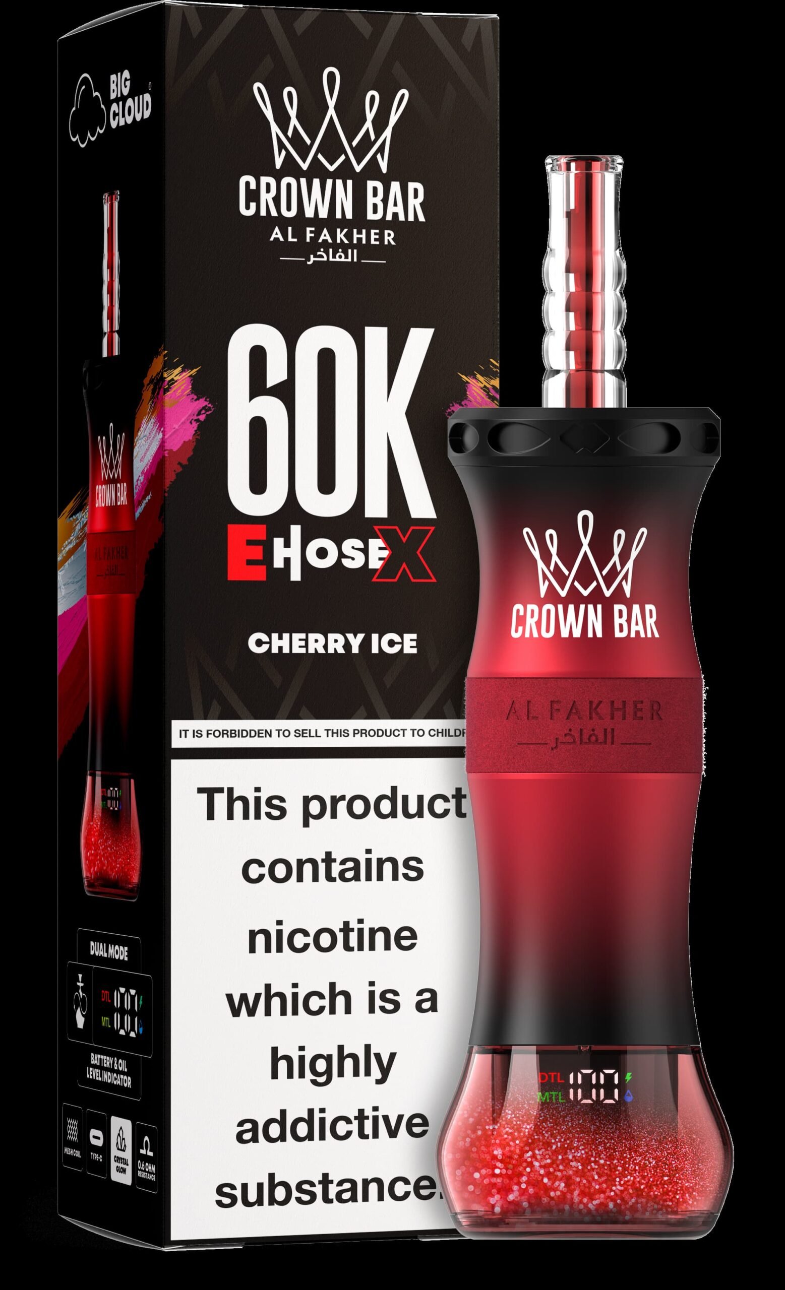 Al Fakher Crown Bar 60K Puffs EHOSE X Rechargeable Mesh Coil – Visible Oil Shisha Hookah Disposable Vape - Image 5
