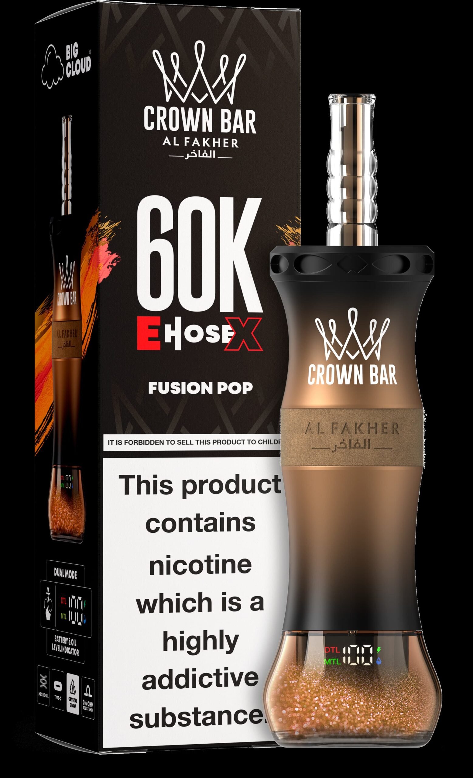 Al Fakher Crown Bar 60K Puffs EHOSE X Rechargeable Mesh Coil – Visible Oil Shisha Hookah Disposable Vape - Image 6