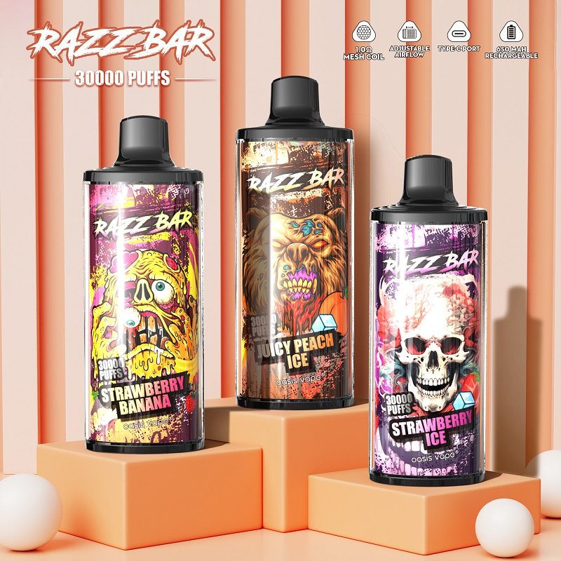 Razz Bar 30k Puffs Disposable Vape Rechargeable Dual Mesh Coil Device with screen - Image 6
