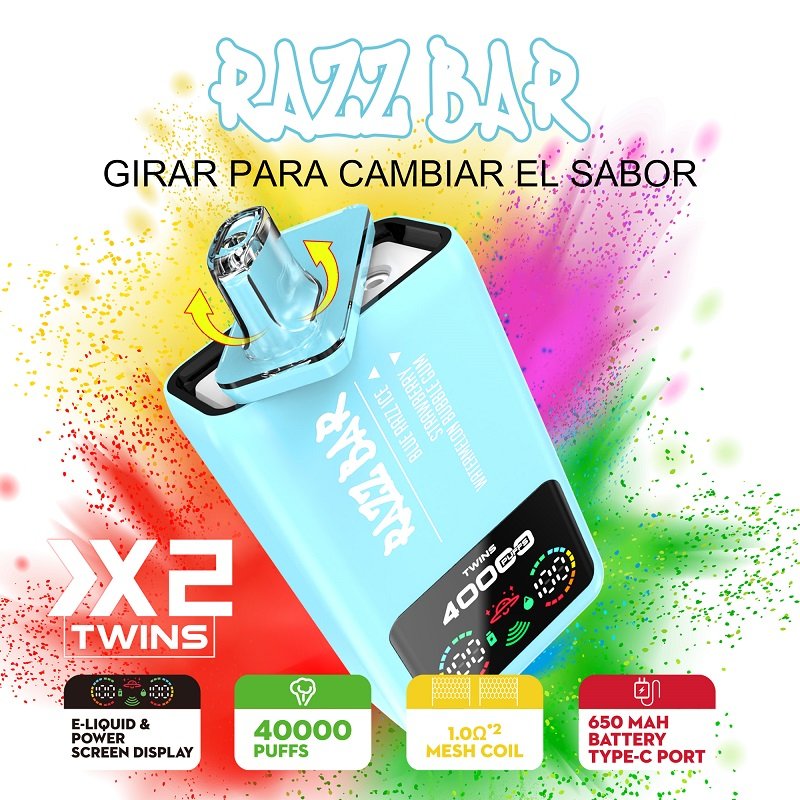 Razz Bar 40000 Puffs Dual Tank Mesh Coil Disposable Vape Rechargeable Twins Flavors - Image 5