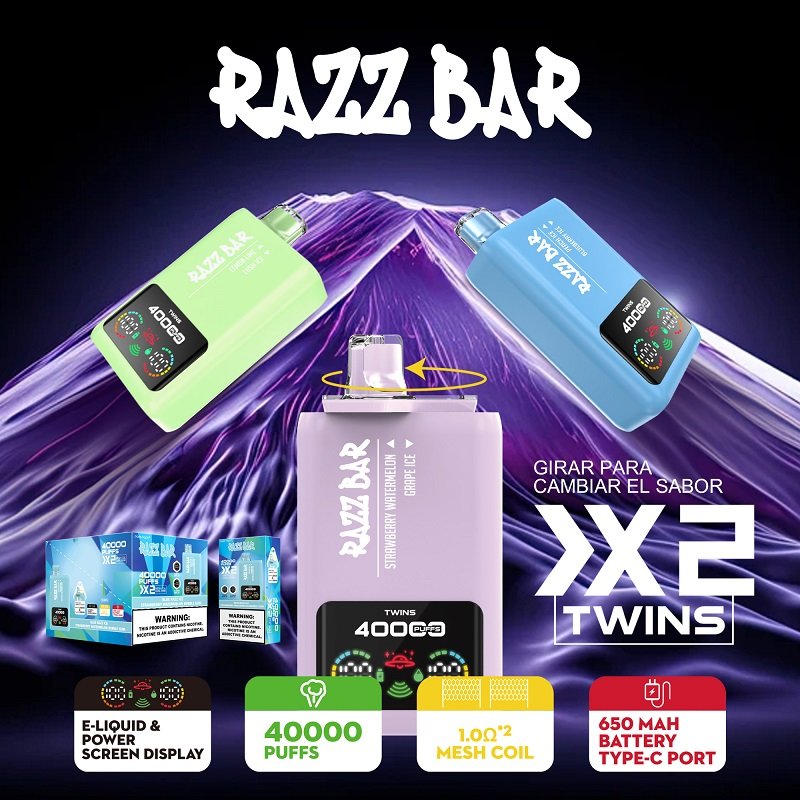 Razz Bar 40000 Puffs Dual Tank Mesh Coil Disposable Vape Rechargeable Twins Flavors - Image 3