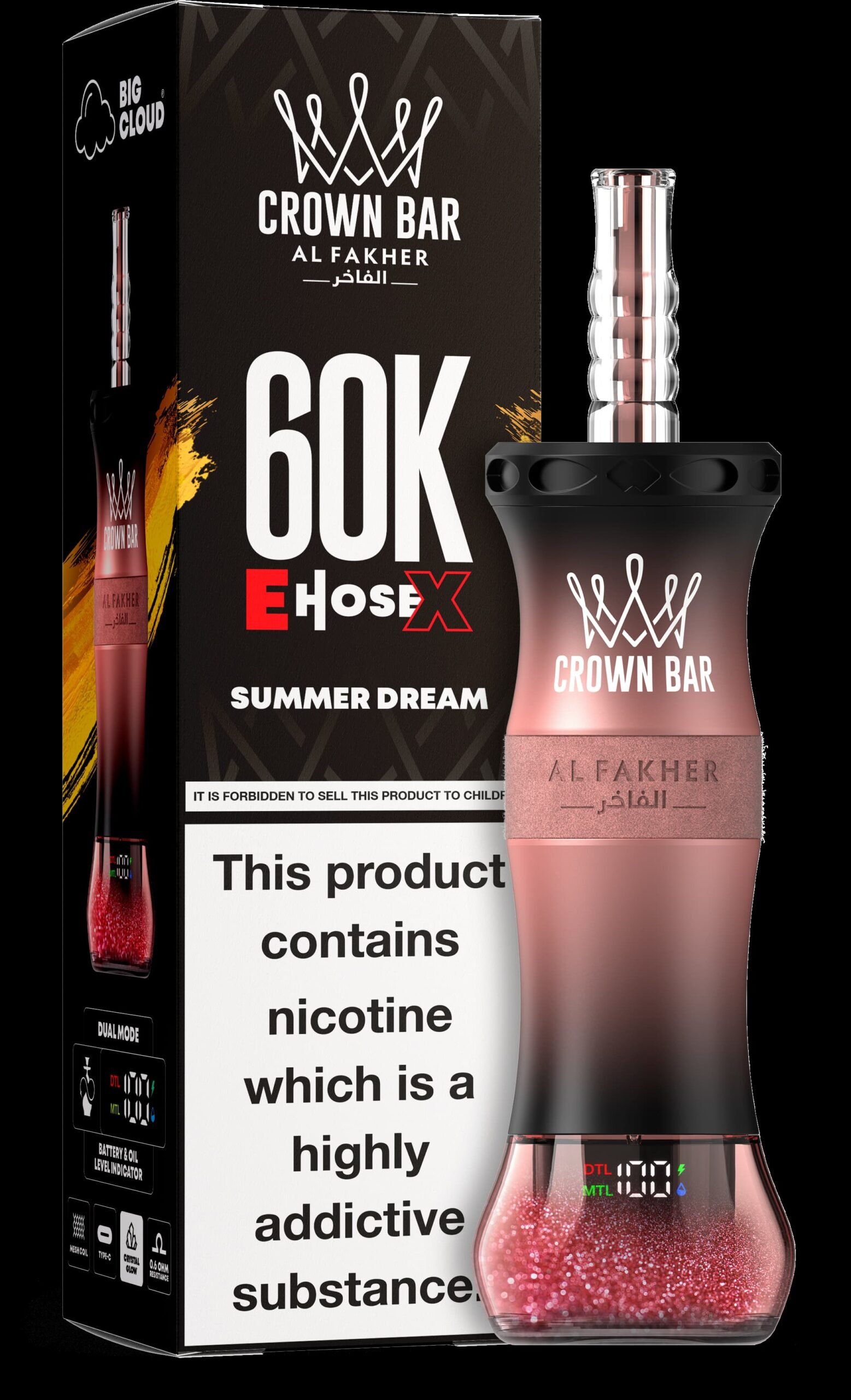 Al Fakher Crown Bar 60K Puffs EHOSE X Rechargeable Mesh Coil – Visible Oil Shisha Hookah Disposable Vape - Image 7