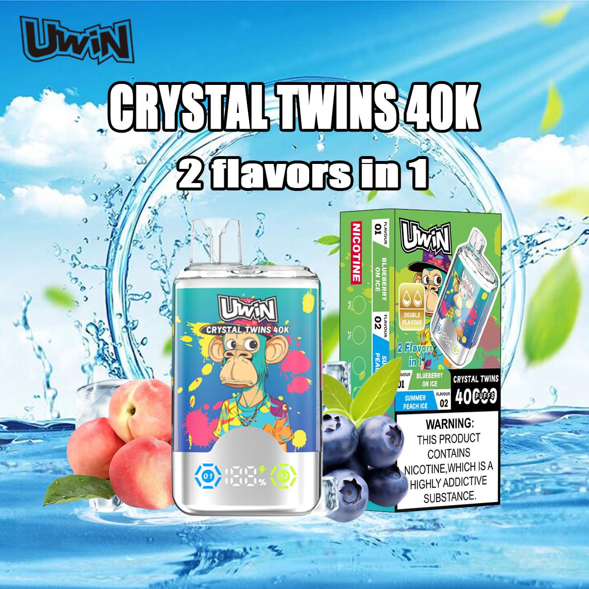 Uwin X RandM Twins Crystal 40K Puffs Dual Flavor Rechargeable Disposable Vape - Image 2