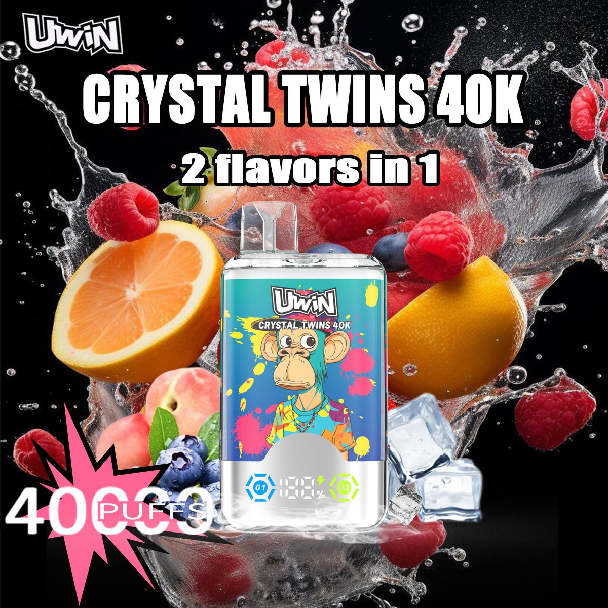 Uwin X RandM Twins Crystal 40K Puffs Dual Flavor Rechargeable Disposable Vape - Image 4