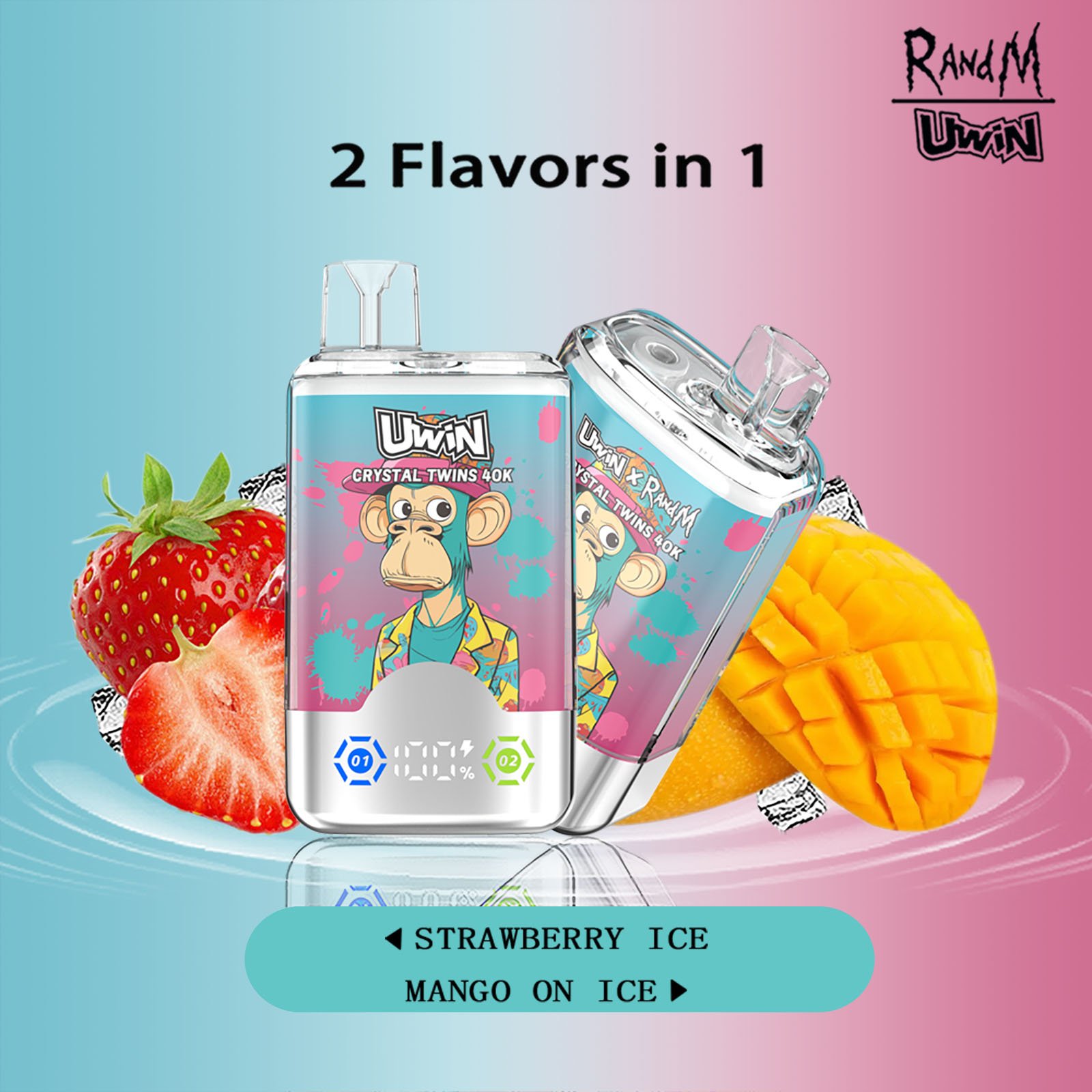 Uwin X RandM Twins Crystal 40K Puffs Dual Flavor Rechargeable Disposable Vape - Image 5