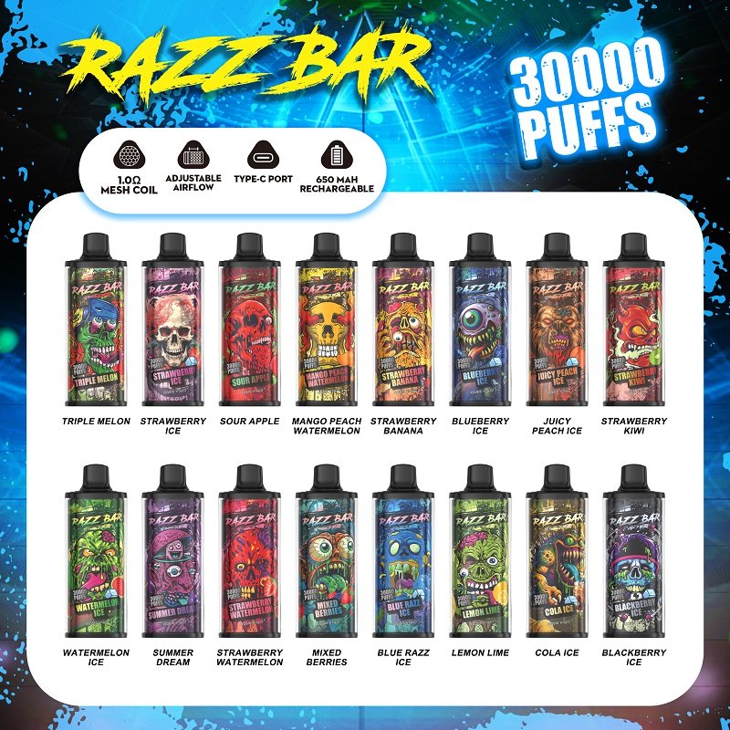 Razz Bar 30k Puffs Disposable Vape Rechargeable Dual Mesh Coil Device with screen - Image 5