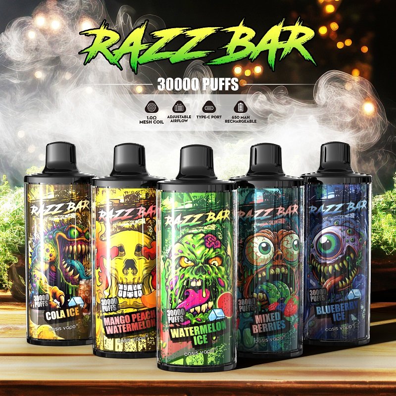 Razz Bar 30k Puffs Disposable Vape Rechargeable Dual Mesh Coil Device with screen - Image 3