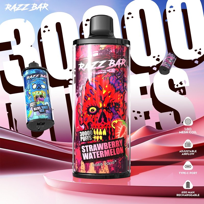 Razz Bar 30k Puffs Disposable Vape Rechargeable Dual Mesh Coil Device with screen - Image 4